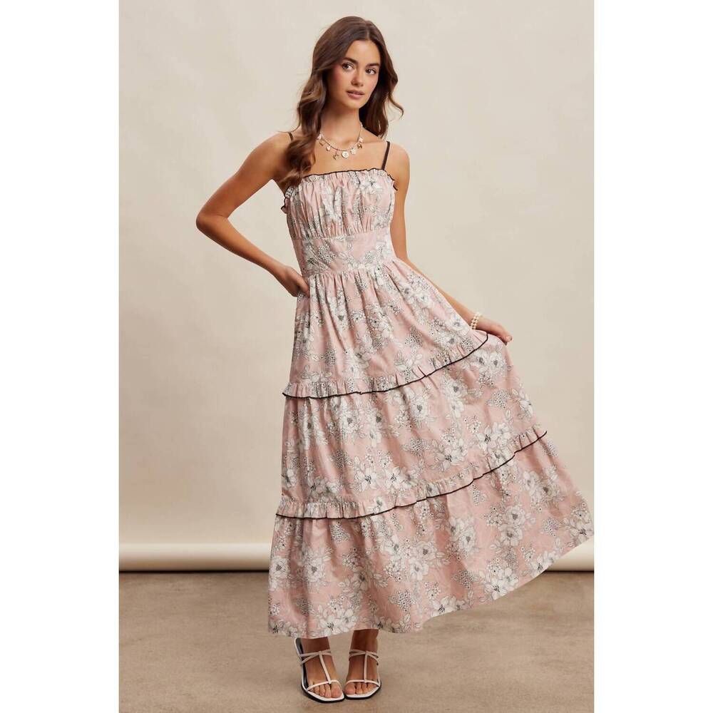 NEW LISTICLE floral ruffle tiered maxi dress in pink